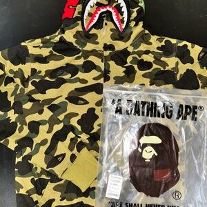 Bape Shark Camo Zip Hoodie in Green, Black, Red